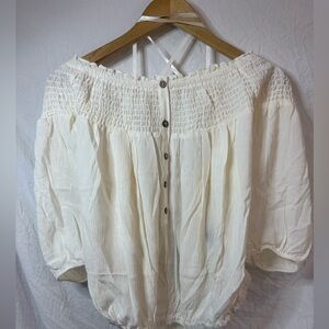 Torrid Cream Smocked Off-Shoulder Blouse